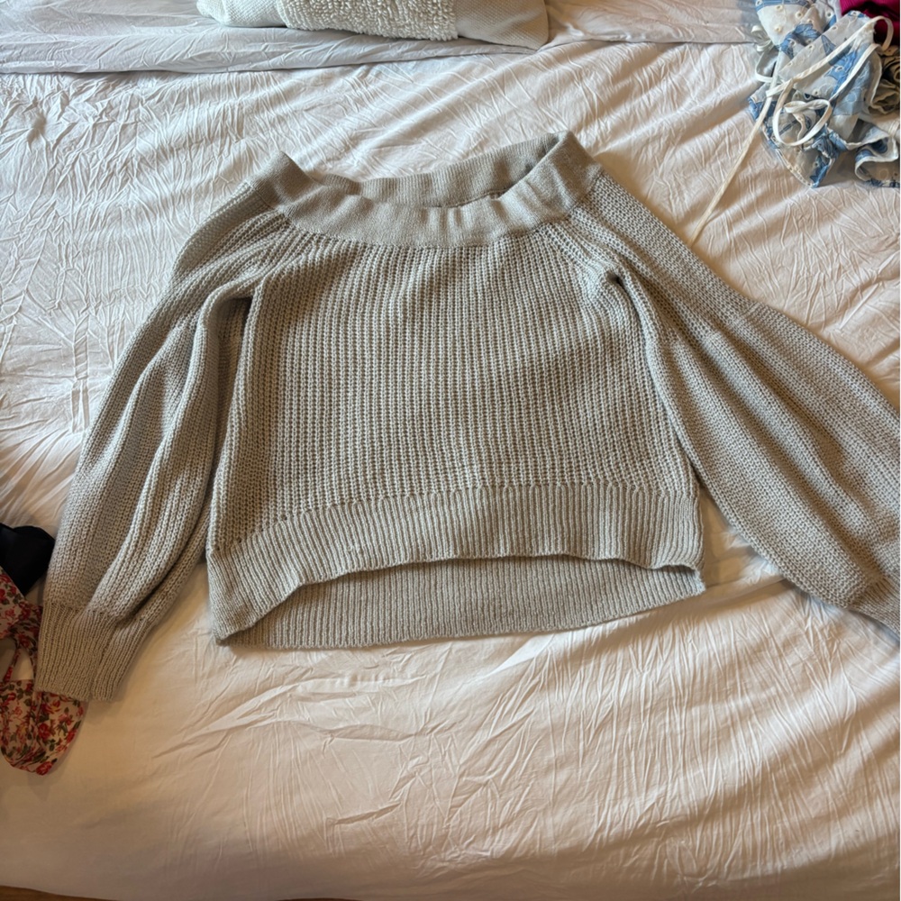 fab'rik Gray Off-the-Shoulder Sweater with Ribbed Texture